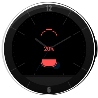 为了更好地表达电量水平,当手表电量太少时,会出现一个大电池图标