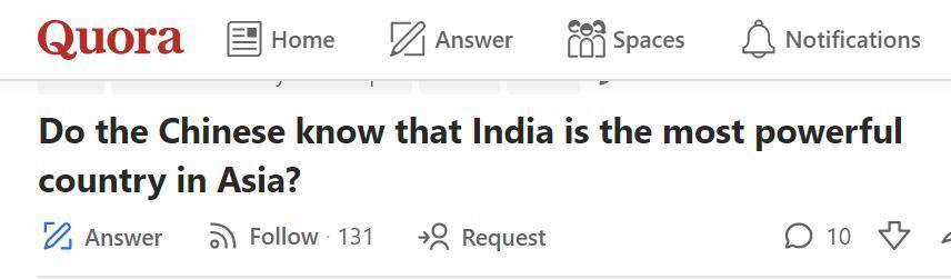 “印度是亚洲最强大的国家，中国人知道吗？”