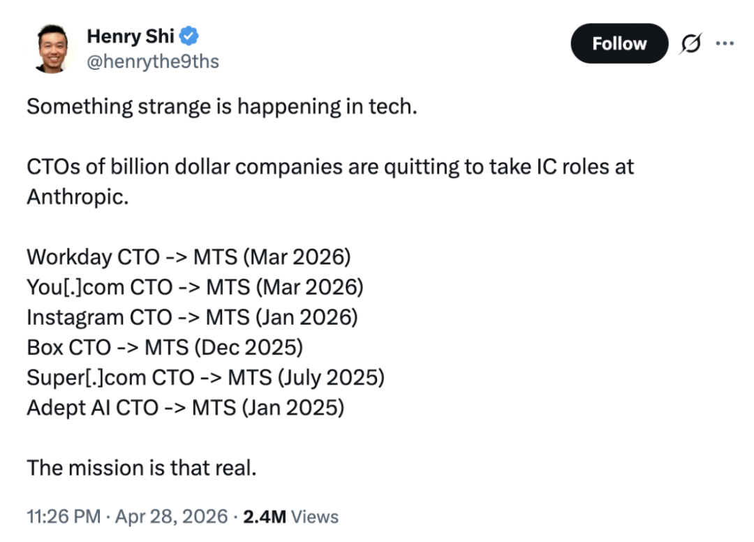 CTOs Ditch Management for Anthropic IC Roles