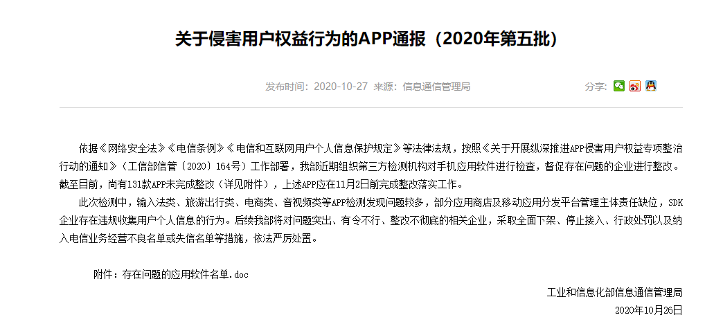 工信部公布第五批侵害用户权益行为的App。-广告人干货库