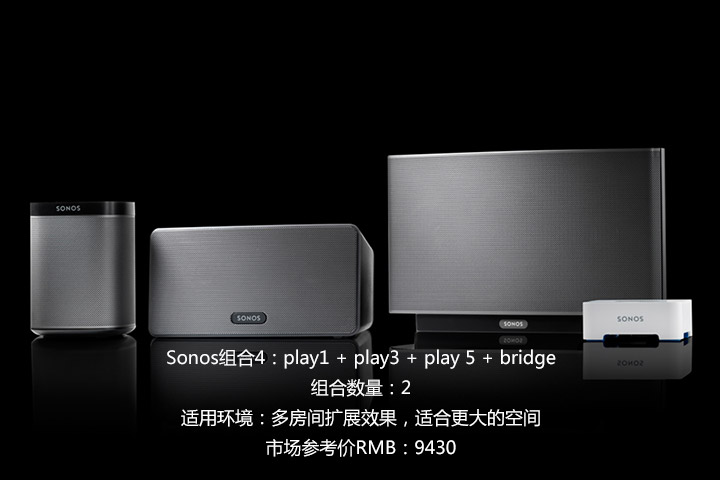 4，	Sonos组合：play1 + play3 + play 5 + bridge