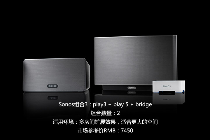 3，	Sonos组合：play3 + play 5 + bridge